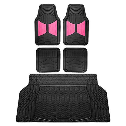 FH Group Monster Eye Full Set Rubber Floor Mats w. Trimmable Vinyl Trunk Liner/Cargo Mat Black- Fit Most Car, Truck, SUV, or Van (Pink/Black) F11313- F16403 - color: Pink /Black, style: Floor Mat + Cargo Mat Set