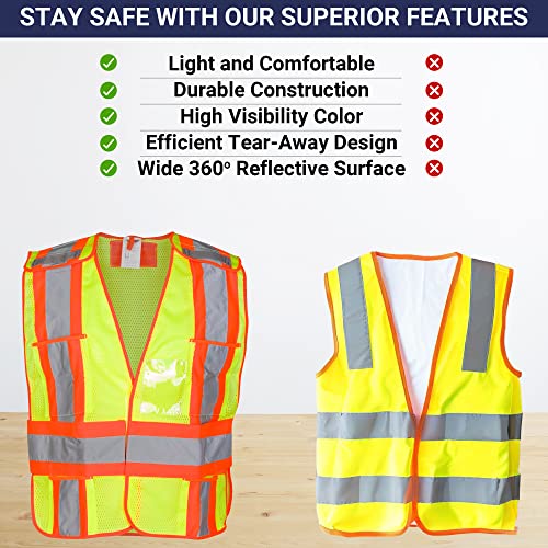 High Visibility Safety Vest – ANSI Class 2 Breakaway Vest with 5 Pockets, Yellow with Adjustable Hook and Loop Closure, Breathable Mesh, Heavy Duty Work Wear for Men or Women, 3 Pack (Medium/Large) - size: Medium-Large