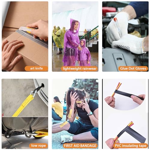 LIANXIN Car Roadside Emergency Kit,Car Safety Roadside Assistance Kit Jumper Cables, Headlamp,Tow Straps,Art Knife,Grey Automotive Emergency Kits - color: Gray