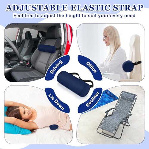 Wenqik 2 Pcs Lumbar Support Pillow Lumbar Roll Lower Pillow Office Seat Cushion with Adjustable Strap and Washable Cover for Travel Gaming Chair Car Seat Pain Relief (Blue) - color: Blue