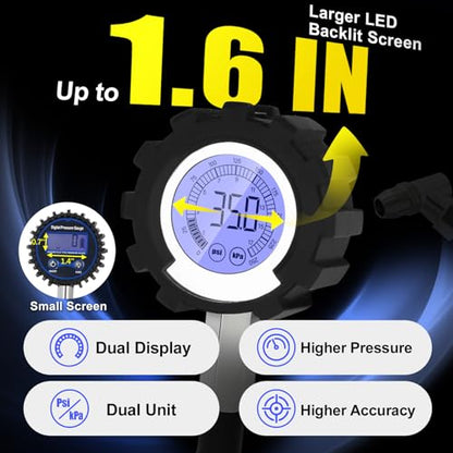 Digital Tire Pressure Gauge, 3-250 PSI Tire Gauges with Easy Read Extra-Large Backlit LED Screen for Car, Truck, Motorcycle, Bicycle Tire Pressure, Calibrated to ANSI B40.7 Grade 2A - size: 2.5" Digital LED - 250 PSI