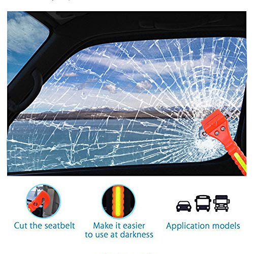 2 PCS Go DeCho Car Safety Hammer Emergency Escape Tool with Seat Belt Cutter and Vehicle Window Glass Breaker with Light Reflective Tape