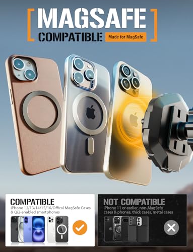 ToughTested MagTough Python Magnetic Phone Holder for Car, MagSafe-Compatible Dashboard & Windshield Mount with Flexible Arm, Suction Cup Base, 360° Rotation for iPhone & Magnetic Cases