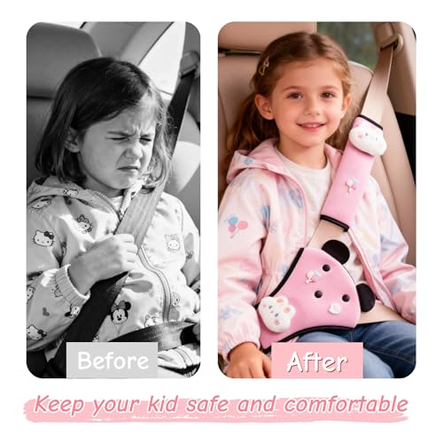 Seat Belt Cover Pad for Kids, Cute Animal Child Seatbelt Covers for Girls and Boys (Bunny(Pink)) - color: Bunny(pink)