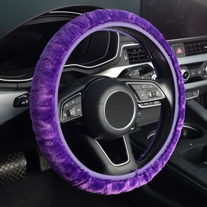 KAFEEK Purple Elastic Fuzzy Steering Wheel Cover, Microfiber Plush Steering Wheel Cover for Woman Girl,Winter Warm, Universal 15 inch - color: Purple