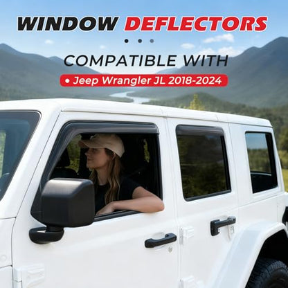 in-Channel Rain Guards Compatible with Jeep Wrangler JL 2018 2019 2020 2021 2022 2023 2024 Full Size Shatterproof Heavy-Duty Side Window Deflectors, Window Visor -Black, 4 PCS - size: Fit for Jeep Wrangler JL 2018-2024-in Channel