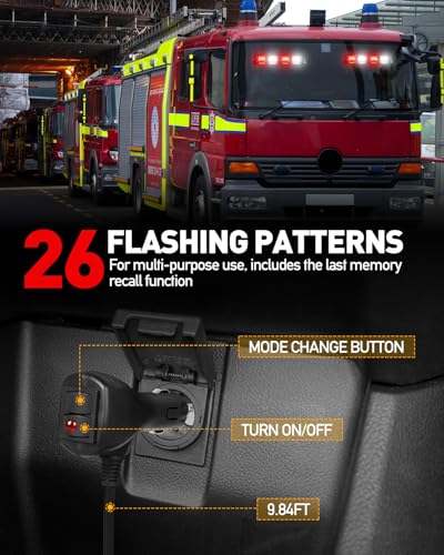 HLauto 2002L Emergency Dash Strobe Lights: Red White Safety Lights, Flashing Warning Hazard Windshield Visor Traffic Light Bars for Trucks, Construction Vehicles (2x8.5 inch, 48LED) - color: Red/White