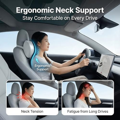 Car Neck Pillow 2-Pack - Premium Memory Foam Headrest with Soft Nappa Leather Feel, Ergonomic Support for Long Drives, Fits Most Vehicles (2, Grey) - color: Grey