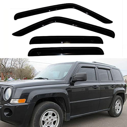 Side Window Visor Wind Vent Deflector fit for 2007-2018 Jeep Patriot,4pcs Outside Mount Tape-on Shatterproof Dark Smoke Rain Guards Window Shades 94359 - size: 2007-2018 Patriot Outside Mount