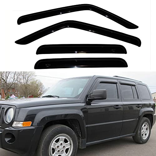 Side Window Visor Wind Vent Deflector fit for 2007-2018 Jeep Patriot,4pcs Outside Mount Tape-on Shatterproof Dark Smoke Rain Guards Window Shades 94359 - size: 2007-2018 Patriot Outside Mount