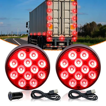 2PCS Magnetic Red Strobe Lights for Trucks, Rechargeable Flashing Lights for Vehicles, LED Red Beacon Magnetic Trailer Lights Portable Emergency Safety Warning Lights Wireless Strobe Lights - color: Red-Round Shape