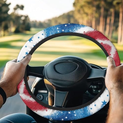 America Flag Red Blue Golf Cart Steering Wheel Cover Fit 13-14 Inch Anti-Slip Golf Car Accessories Steering Wheel Cover Odorless Breathable Wrap Cover Sweat Absorption - color: America Flag Red Blue