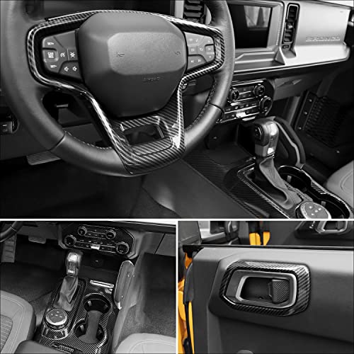 RAZPOY for Bronco 9PCS Interior Kit, Gear Shift Panel Cover, Steering Wheel Trim, Inner Door Handle Cover Compatible with 2021-2024 Ford Bronco Carbon Fiber Interior Accessories 4-Door
