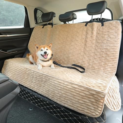 Dog Car Seat Cover for Front or Back Seat, Soft Flannel Pet Car Seat Protector with Waterproof Layer, Non-Slip Washable Dog Car Bed Mat for Travel (LightCoffee Back) - size: LightCoffee Back