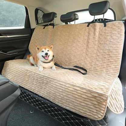 Dog Car Seat Cover for Front or Back Seat, Soft Flannel Pet Car Seat Protector with Waterproof Layer, Non-Slip Washable Dog Car Bed Mat for Travel (LightCoffee Back) - size: LightCoffee Back