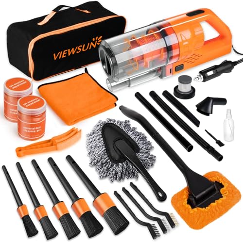 Viewsun Car Cleaning Kit, Orange 17pcs Car Interior Detailing Kit with High Power Handheld Vacuum, Detailing Brush Set, Windshield Cleaner, Cleaning Gel, Complete Auto Accessories for Women Men Teens - color: Orange, size: 17PCS