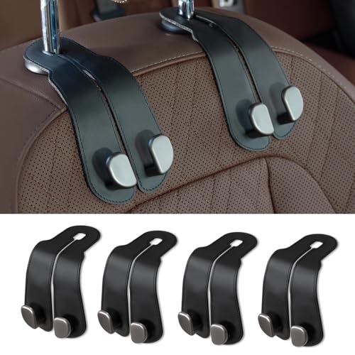 CoBak Purse Hook for Car - Universal Premium Stitched Leather and Aluminum-Magnesium Alloy Double Car Seat Back Storage Hook for Purses, Handbags, Bags (4 Pack),Black - color: 4pack-Black, size: Double-Hooks