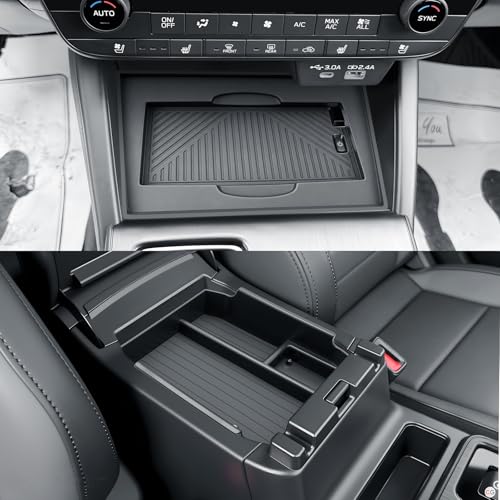 BIBIBO 2Packs for 2026 Subaru Outback Center Console Organizer 2026 Subaru Outback(Premium,Limited,Touring,Wilderness,Limited XT,Touring XT) Console Insert Tray +Silicone Wireless Charging Mat - color: Black-2Pack