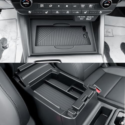 BIBIBO 2Packs for 2026 Subaru Outback Center Console Organizer 2026 Subaru Outback(Premium,Limited,Touring,Wilderness,Limited XT,Touring XT) Console Insert Tray +Silicone Wireless Charging Mat - color: Black-2Pack