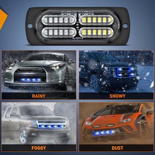 Nilight 4PCS LED Strobe lights 12V 24V Sync Feature Blue White 24LED Emergency Hazard Warning Lights with Controller Hard Wire or Cigarette Lighter Plug for Car Truck RVs Campers - color: Blue White w/Controller