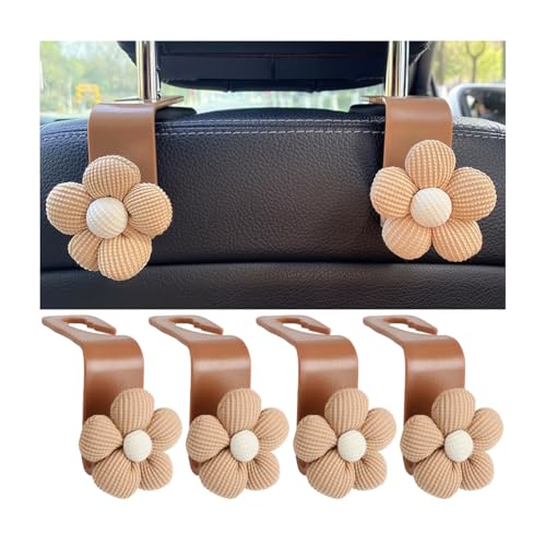 4PCS Car Headrest Hooks, Cute Flower Vehicle Seat Organizer Hooks for Purses and Bags, Portable Automotive Purse Hanger Holder Decoration, Universal for SUV, Sedan, Truck (Orange/Brown) - color: Orange/Brown