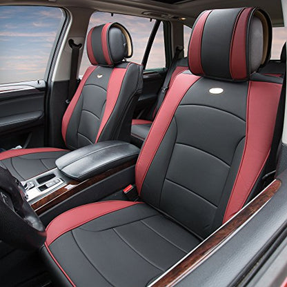 FH GROUP Front Set Faux Leather Car Seat Cover Cushions for Low Back Seat, Universal Fit, Airbag Compatible Seat Cover for SUV, Sedan, Van, Burgundy - color: Burgundy, style: Front Set