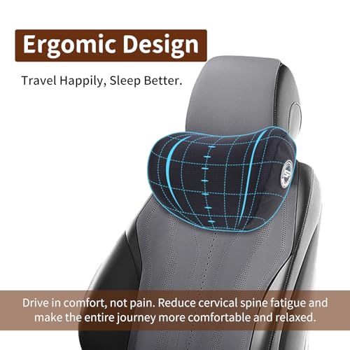 2 Pack Car Headrest Pillow, Extra Soft Car Pillow, 100% Memory Foam Car Neck Pillow for Driving - Universal Fit Travel Car Rest Pillow for Pain Relief While Driving(Comes with 2 Eye Masks) - color: Pack of 2/Black/Extra Soft