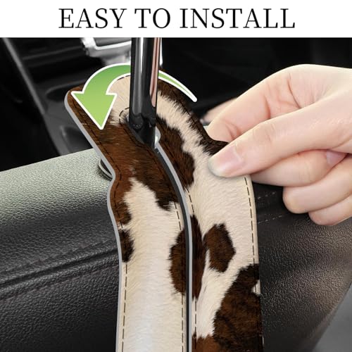 PU Leather Car Seat Hook, Storage Headrest Hanger, Cute Car Backseat Organizer, Car Hooks For Purses and Bags Cowhide Brown White - color: Cowhide Brown White