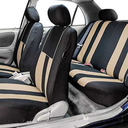 FH Group Three Row Striking Striped Full Set Car Seat Covers, Airbag Compatible & Split Ready – Universal Fit for Cars Trucks & SUVs Beige - color: Beige, size: 3 Row/7 Seater