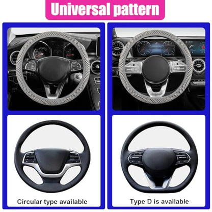 Elastic Stretch Steering Wheel Cover, Anti-Slip 15 inch Microfiber Odorless Breathable Ice Silk Car Steering Wheel Protector, Easy Carry, Warm in Winter & Cool in Summer (Grey) - color: Grey