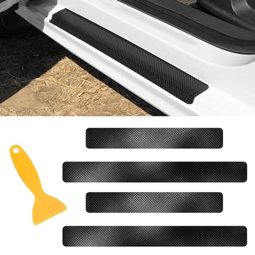 Black Door Sill Guard Protector, 4PCS 3D Carbon Fiber Anti-Scratch Door Entry Edge Bumper Sill Scuff Plate Trim, Front/Rear Door Threshold Protector Cover Sticker Strips - color: Black