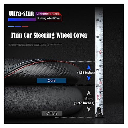 Black Car Steering Wheel Cover Compatible with Honda, Thin Nappa Premium Leather Carbon Fiber Texture 14 Inch Automotive Steering Wheel Cover Fits 1996-2015 Honda Civic - size: Small (For 14-14.4 Inch Steering Wheel)