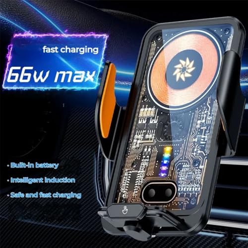 66W Fast Car Wireless Charger, 2024 New 66W Car Navigation Support Frame, 360 Degree Rotation Phone Mount, Automatic Clamping Induction Car Mobile Holder, Dashboard Vent Charging Phone Holder (Gold) - color: Gold