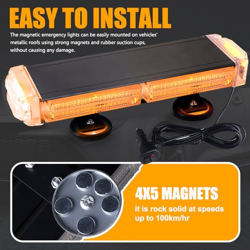 78 LED Rooftop Emergency Strobe Light Bar, Double Sided LED Flashing Safety Warning Traffic Advisor Beacon Strobe Light with Magnetic Base for Trucks Construction Vehicles Pickup Tow(Amber) - color: Amber