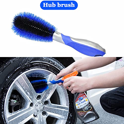 BMLEI Car Wash Brush With Long Handle, Chenille Microfiber Mop Mitt, 1 Replacement Head, Wheel Brush Extension Pole, Cleaning Kit With Towels for Cars Trucks 5PCS - color: 5pcs Blue Mop Washing Set