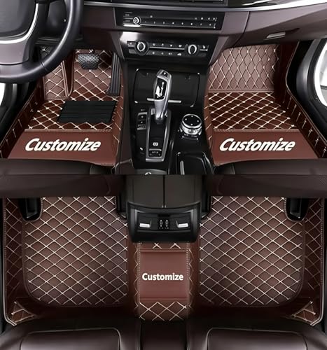 Custom Floor Mats for Cars,All-Weather car Floor MATS-Suitable for 99% of car Models,Luxury Full Coverage All Car Floor Mats,Anti-Slip Leather Car Mat Set (Brown Color, Beige line) - color: Brown color, beige line