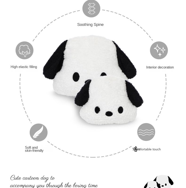 Cute Car Headrest & Lumbar Support Seat Cushion Adorable Black & White Dog Pattern, Comfortable & Durable Accessories Pillow, Set Includes 1Headrest &1 Lumbar Support