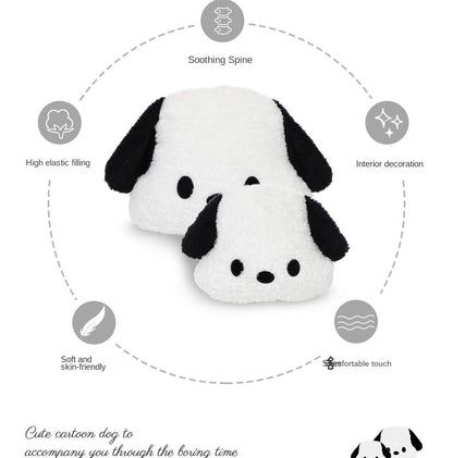 Cute Car Headrest & Lumbar Support Seat Cushion Adorable Black & White Dog Pattern, Comfortable & Durable Accessories Pillow, Set Includes 1Headrest &1 Lumbar Support