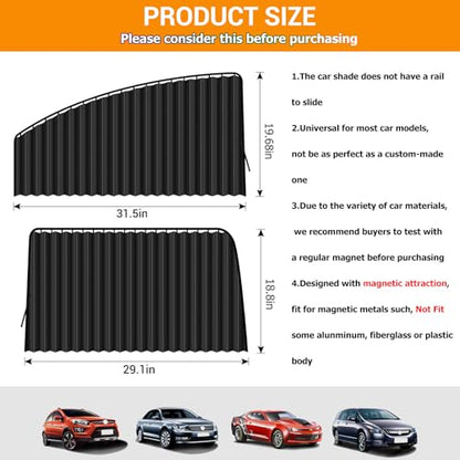 ZATOOTO Car Window Shades for Side Window 4 Pack Magnetic Car Curtains for Privacy Car Window Covers Blackout Blinds Upgrade to a Classy Ride for Camping Sleeping - color: Black Faux Silk Louvered–Full Set 4PCS
