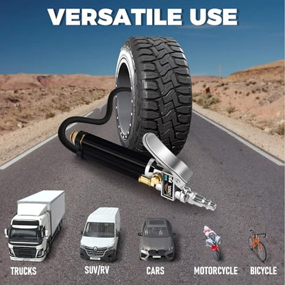 Tire Inflator with Pressure Gauge(10-120 PSI).Calibrated to ANSI B40.1 Grade B.w/Rubber Hose Lock on Air Chuck and Connect Coupler.