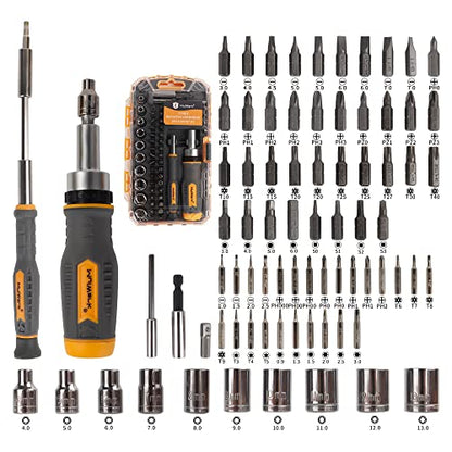 MULWARK Screwdriver Bit Set & Socket Kit, 77-Pieces Ratcheting Screwdriver Set with Case, 77 in 1 Multi Bit Screw Driver for Home DIY, Electronics, Car Emergency and Garage - style: 77PC Combo Set with Precision Tips