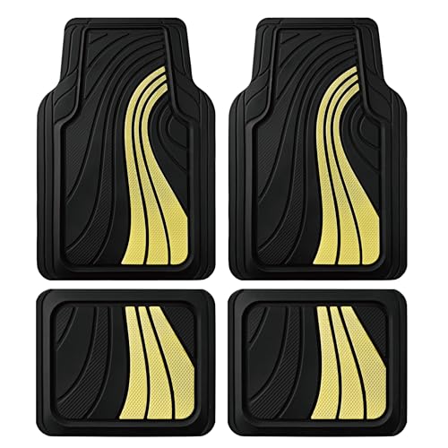 Road Comforts Car Floor Mats Full Set – Front & Rear Car Floor Mats with Aluminum Design, Anti-Slip Backing, All-Weather Protection, Trim-to-Fit Car Mats for Most Sedans, SUVs & Vans - Yellow - color: Yellow
