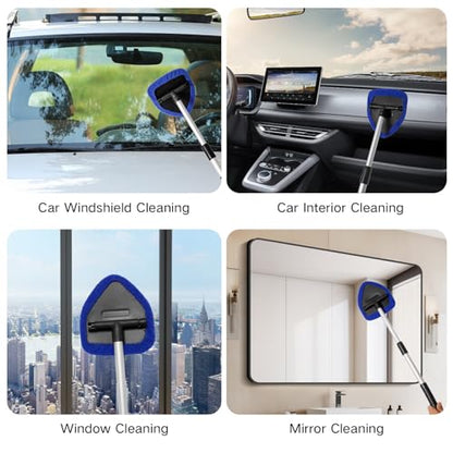 Qydipclin 11pcs Windshield Cleaner Tool, Car Window Cleaning Wash Kit with 6 Reusable Microfiber Pads 2 Spray Bottles and Extendable Handles Auto Glass Wiper Kit, Blue - color: Blue