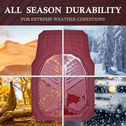 CAR PASS Heavy Duty Rubber Car Mats with Cargo Liner, Deep-Dish Car Floor Mats and Trunk Mat All Weather, Universal Trim-to-Fit for SUVs Trucks Sedans, Waterproof Anti-Slip, Trimmable V12 Burgundy - color: Red Full Set
