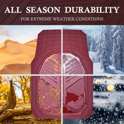 CAR PASS Heavy Duty Rubber Car Mats with Cargo Liner, Deep-Dish Car Floor Mats and Trunk Mat All Weather, Universal Trim-to-Fit for SUVs Trucks Sedans, Waterproof Anti-Slip, Trimmable V12 Burgundy - color: Red Full Set
