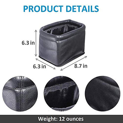 Leather Car Trash Can, Luxury Car Organizer, Leakproof Garbage Can for Car and Trucks, Black - color: Black