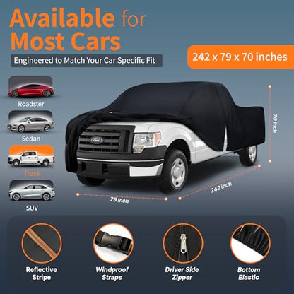 Waterproof Car Cover All-Weather, Heavy-Duty Outdoor Full Exterior Automobiles Snow Cover for Truck 229-242 inch with Sun Visor,Zippered & Storage Bag - Black - size: Fit Truck Length 229-242 inch(PK-XL)