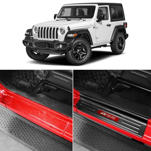 Upgraded Door Sill Guards Compatible with Jeep Wrangler JL JLU 2018-2025 2026 & Gladiator JT 2020-2025 2026 Accessories Stainless Steel Front Door Entry Guard (2PCS Carbon Fiber) - size: 2-Door Carbon Fiber