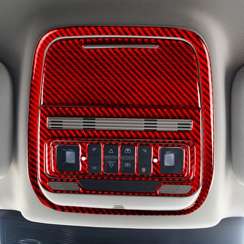 Real Red Carbon Fiber Car Front Row Roof Reading Light Control Panel Sticker Set Auto Interior Trim Compatible with Ford Explorer(U625)XLT/Limited/ST/Platinum/Platinum Hybrid 2020 2021 2022 2023 - color: Front Reading Light Panel Set