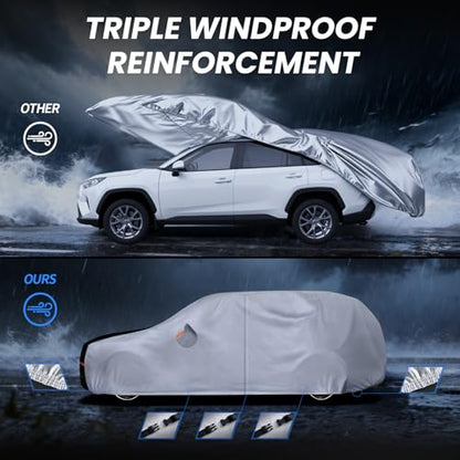 Full-Size SUV Car Cover Waterproof All Weather, 10 Layers Outdoor Car Covers for Automobiles - Sun & Rain Protector Full Exterior Covers. Custom Fit Suburban, GMC Yukon XL, Cadillac Escalade, etc - size: S5 Fit SUV/Jeep 211"-230" (See Size Chart)